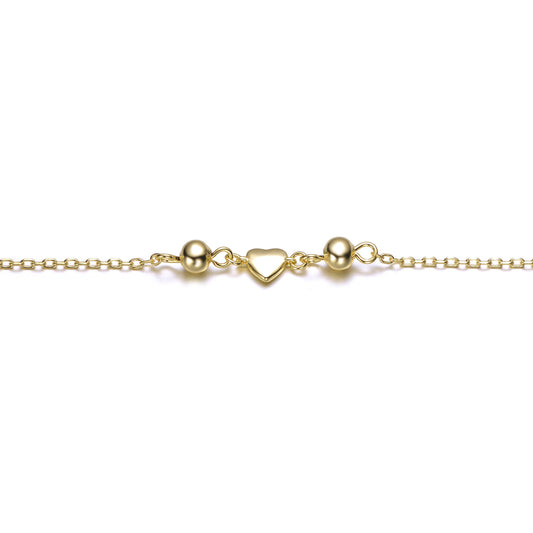 Kids Gold Plated Tiny Heart & Pearl Station Charm Bracelet
