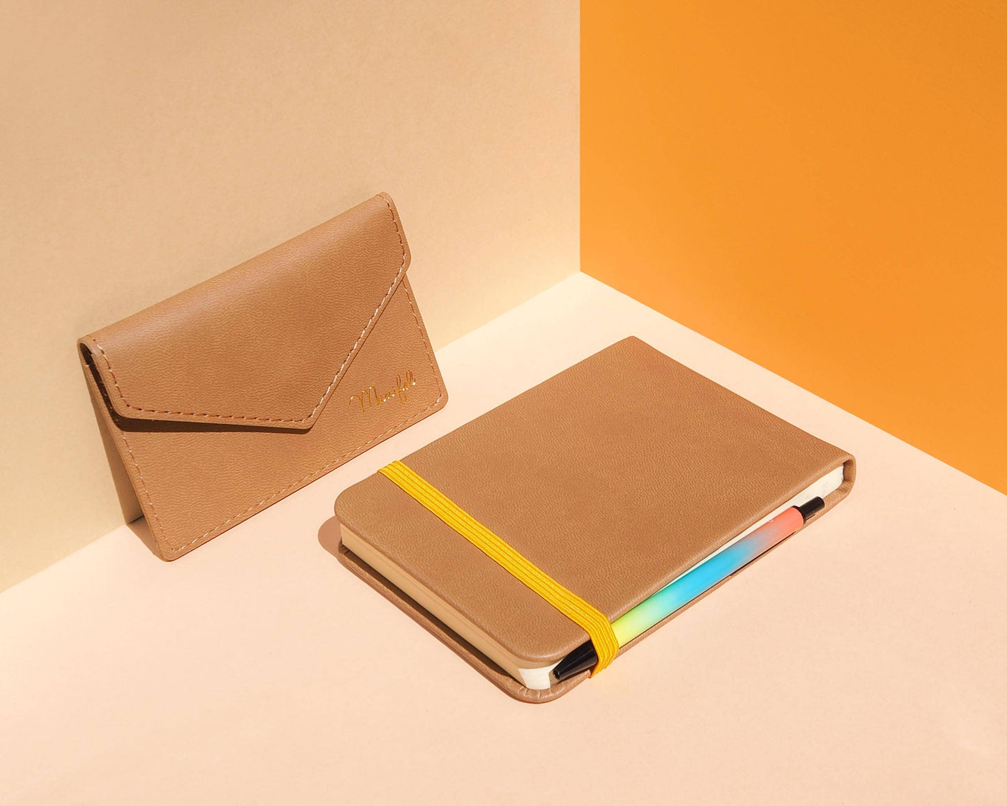 Vertical Leatherette Notebook With Pen and Card Holder