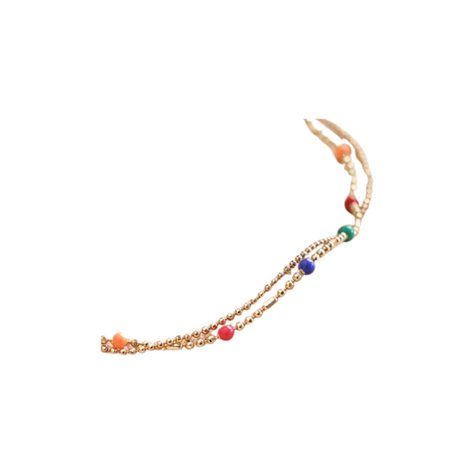 Rainbow Enamel Ball Chain Layered Bracelet in Gold