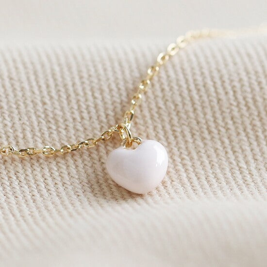 Tiny Enamel Heart Necklace in Peach and Gold