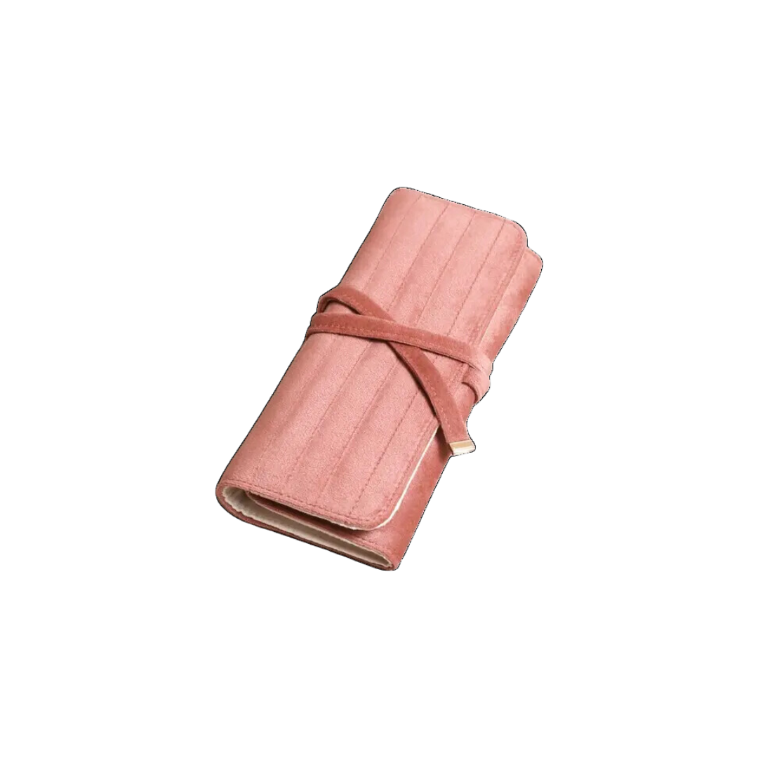 Dusky Pink Velvet Jewelry Roll