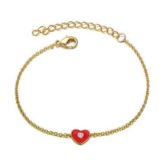 Kids Adjustable Bracelet with Heart Charm and Red Enamel