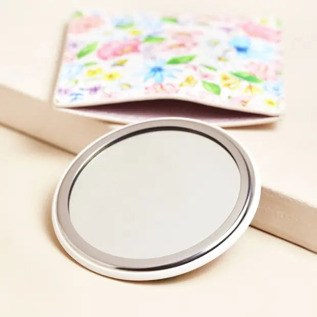 Pink Floral Bee Round Compact Mirror in Pouch