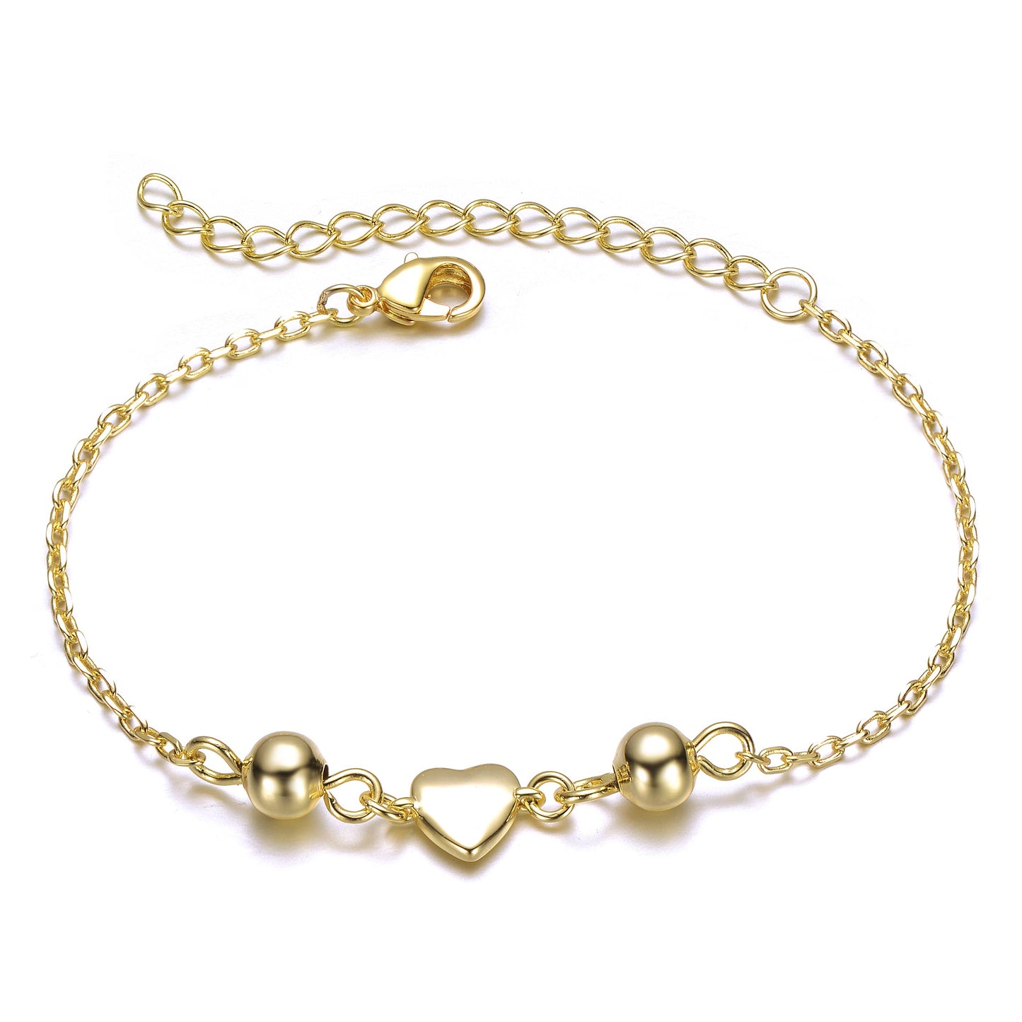 Kids Gold Plated Tiny Heart & Pearl Station Charm Bracelet