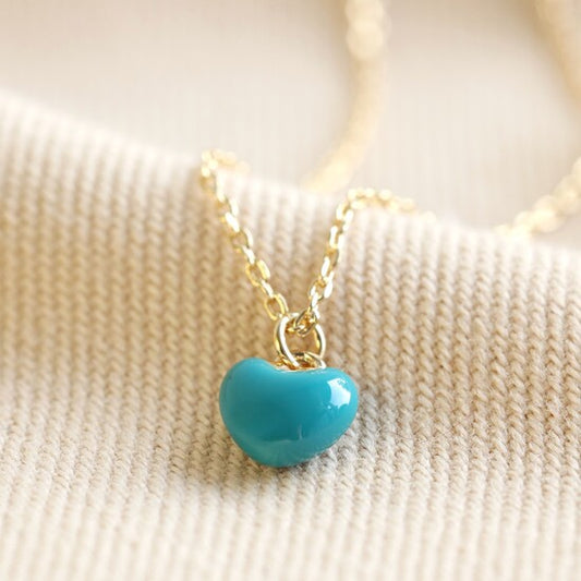 Tiny Teal Enamel Heart Necklace