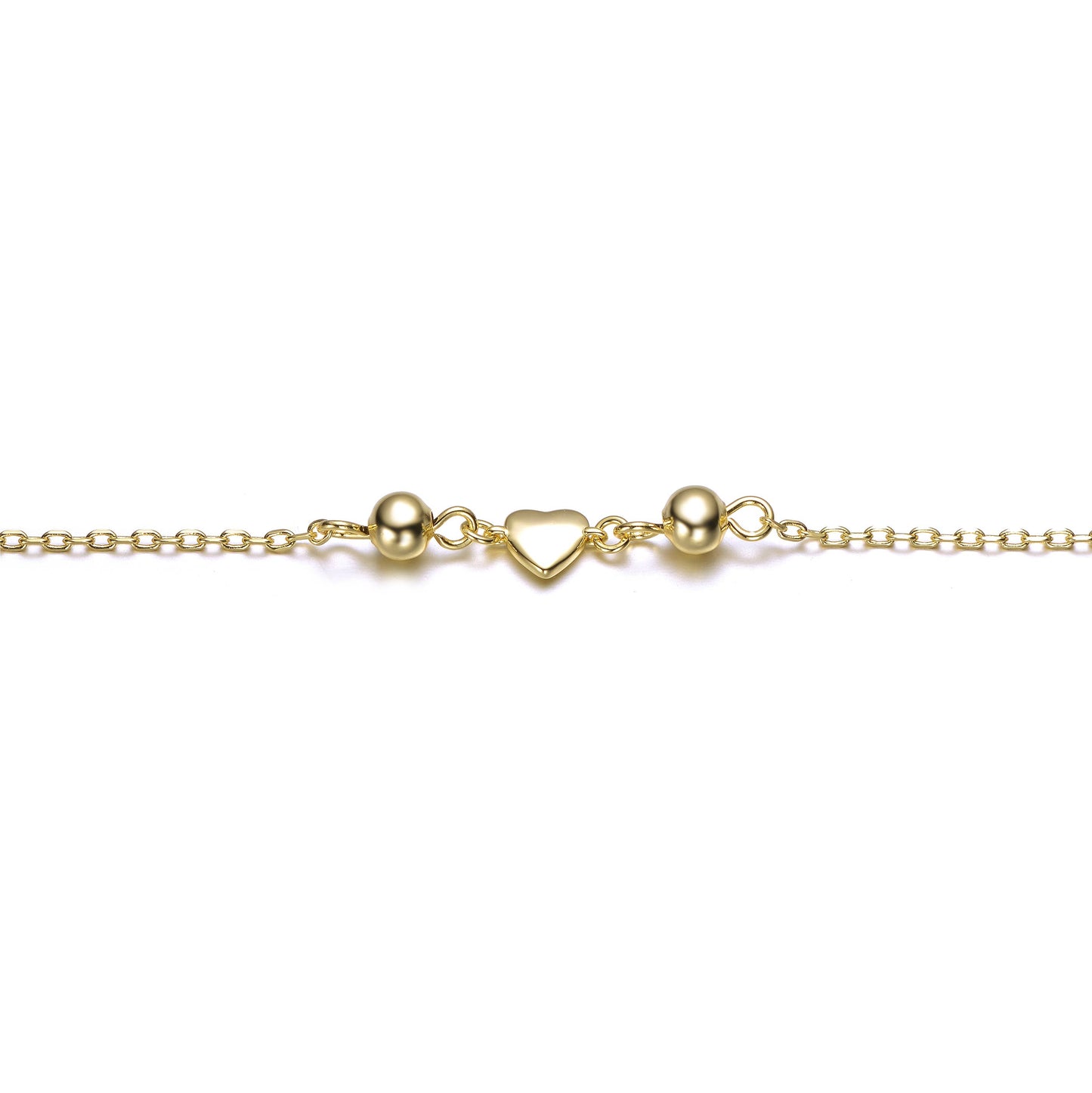Kids Gold Plated Tiny Heart & Pearl Station Charm Bracelet
