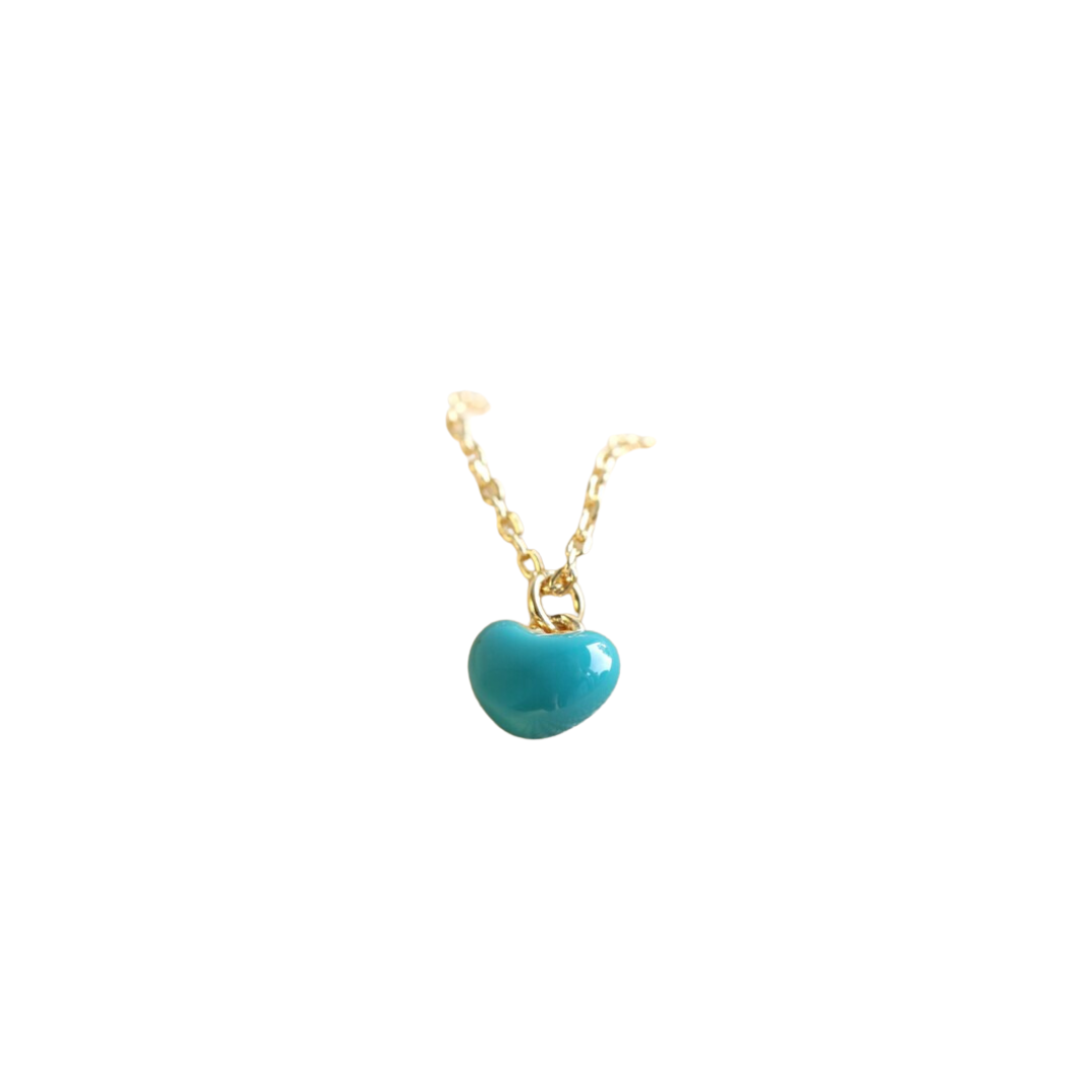 Tiny Teal Enamel Heart Necklace