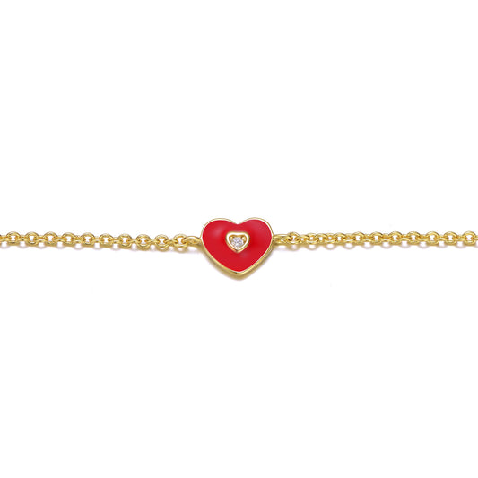 Kids Adjustable Bracelet with Heart Charm and Red Enamel