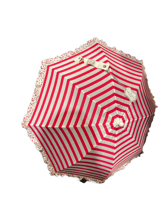 Pink and Cream Striped Umbrella with Ruffle Edge