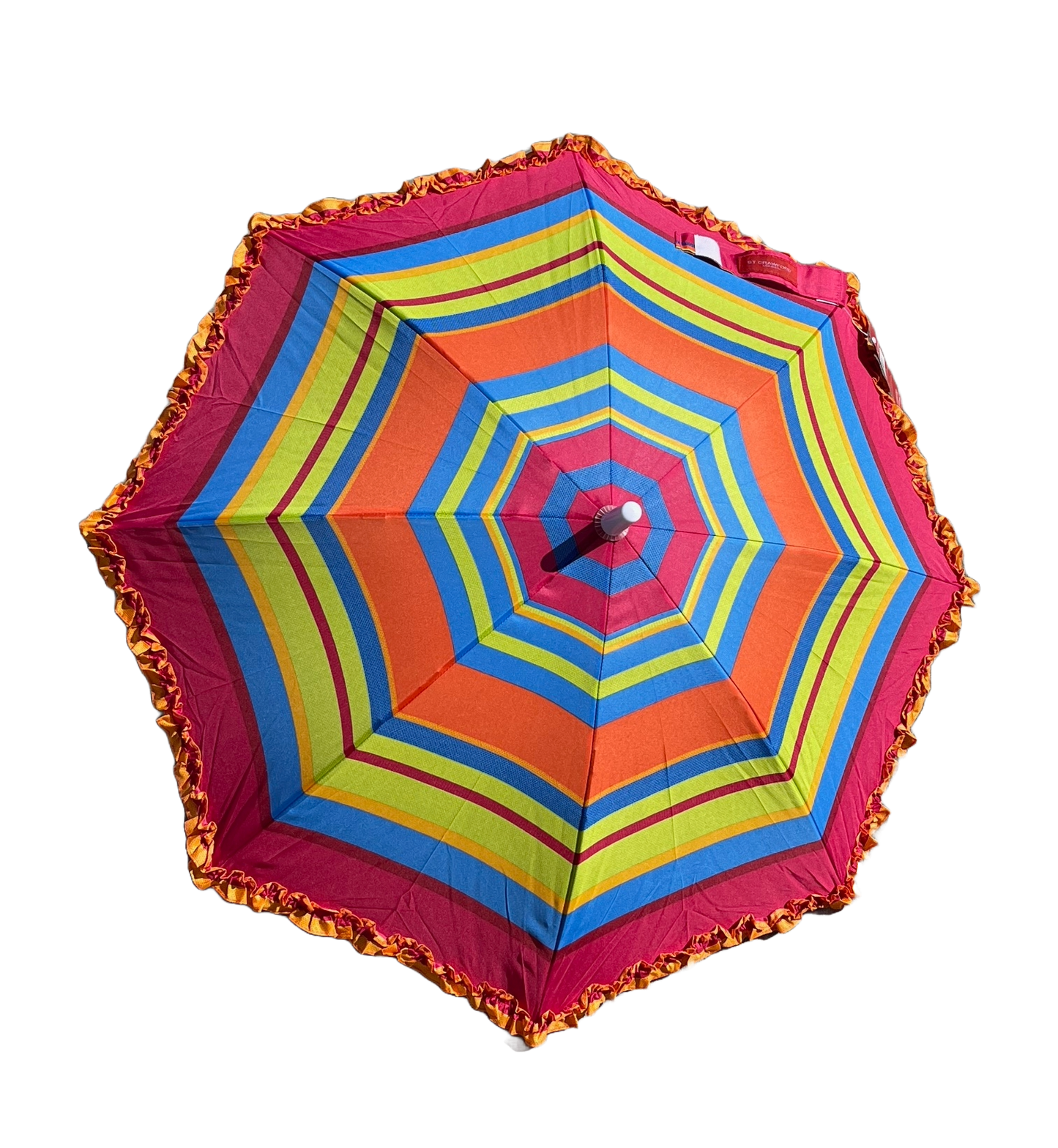 Rainbow Striped Umbrella with Ruffle Edge