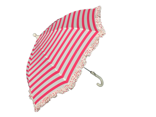 Pink and Cream Striped Umbrella with Ruffle Edge