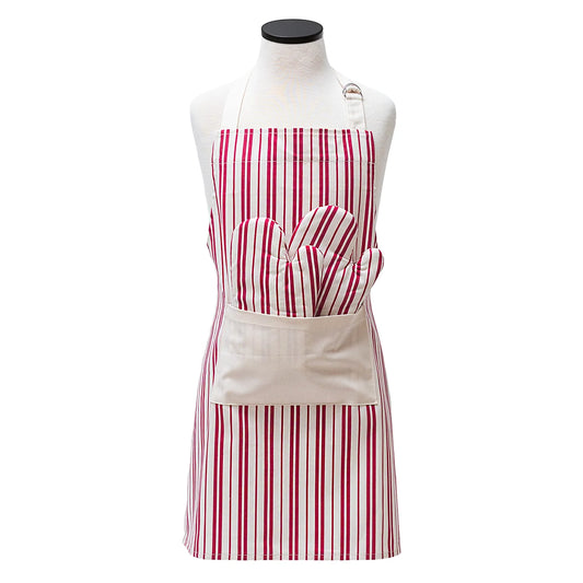 Classic Striped Deluxe Youth Apron and Oven Mitt Boxed Set