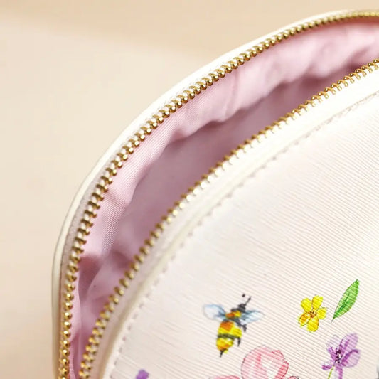 Small Bee Floral Wash Bag in Blush Pink