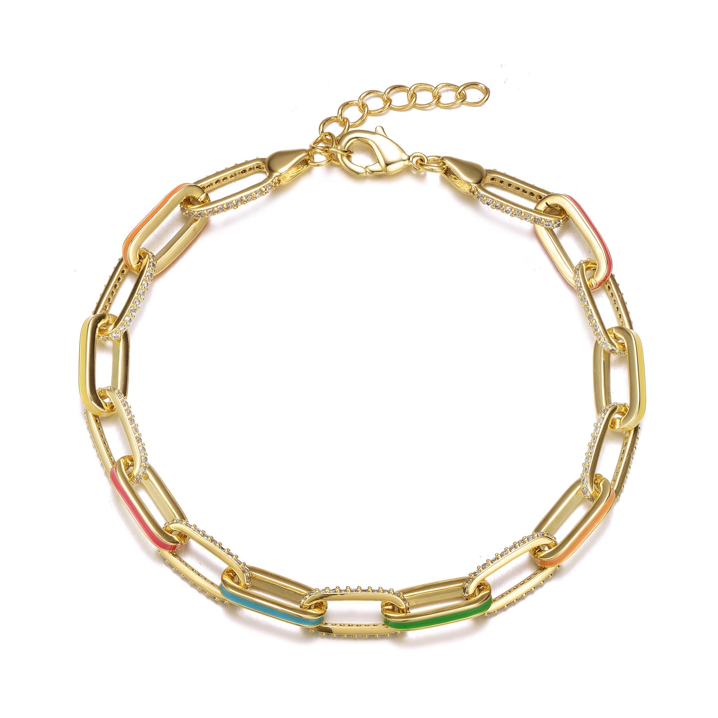 Multi Color Enamel Chain Bracelet for Teens