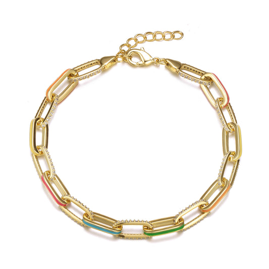 Multi Color Enamel Chain Bracelet for Teens