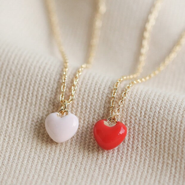 Tiny Enamel Heart Necklace in Peach and Gold