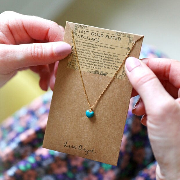 Tiny Teal Enamel Heart Necklace